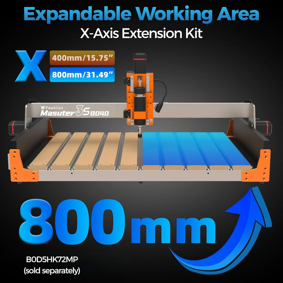 FoxAlien CNC Fräsmaschine Masuter 3S mit NEMA 23 Closed-Loop Schrittmotor, 400W Spindel 3 Achsen Gra