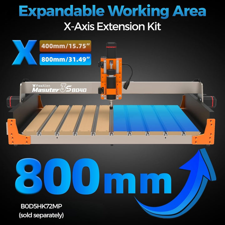 FoxAlien CNC Fräsmaschine Masuter 3S mit NEMA 23 Closed-Loop Schrittmotor, 400W Spindel 3 Achsen Gra