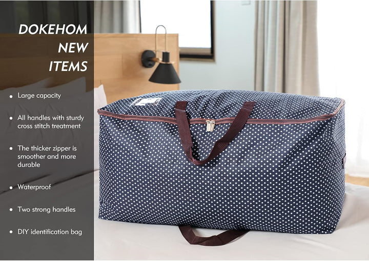 DOKEHOM 105L Large Underbed Clothes Storage Bag with Zip, Moisture Proof (Blue) Blau 105L, Blau 105L