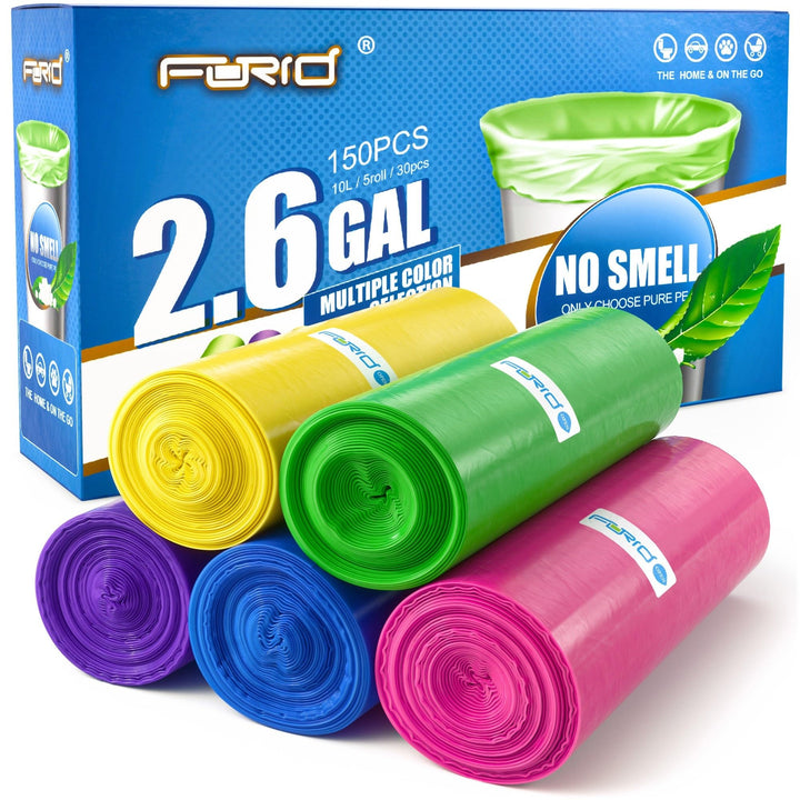 Forid Müllbeutel, klein, 2,6 Liter, für Badezimmer, Schlafzimmer, Zuhause, Küche, 150 Stück, 5 Farbe