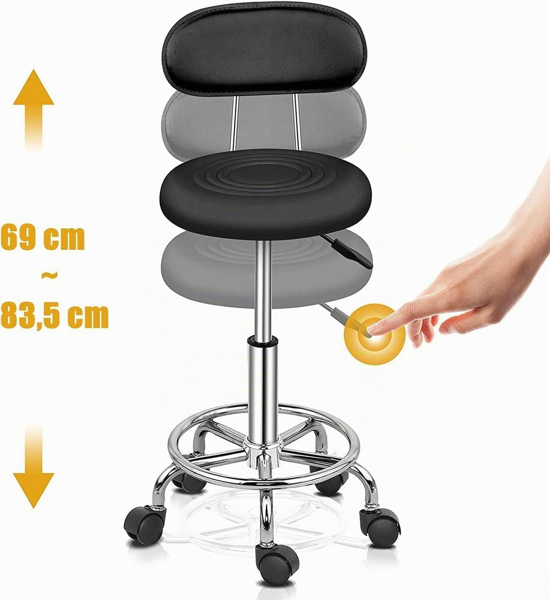 Ergonomischer Rollhocker mit Rückenlehne Arbeitshocker Drehhocker Rollhocker 360° drehbar Höhenverst
