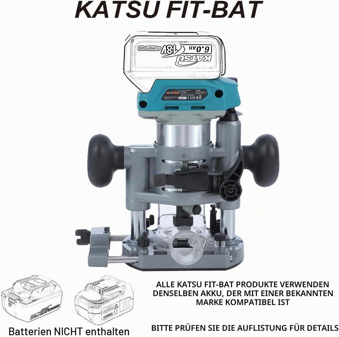 KATSU FIT-BAT 18V Brushless Akku-Oberfräse Holzfräse Kantenfräse Laminiergerät Tischlerwerkzeuge mit