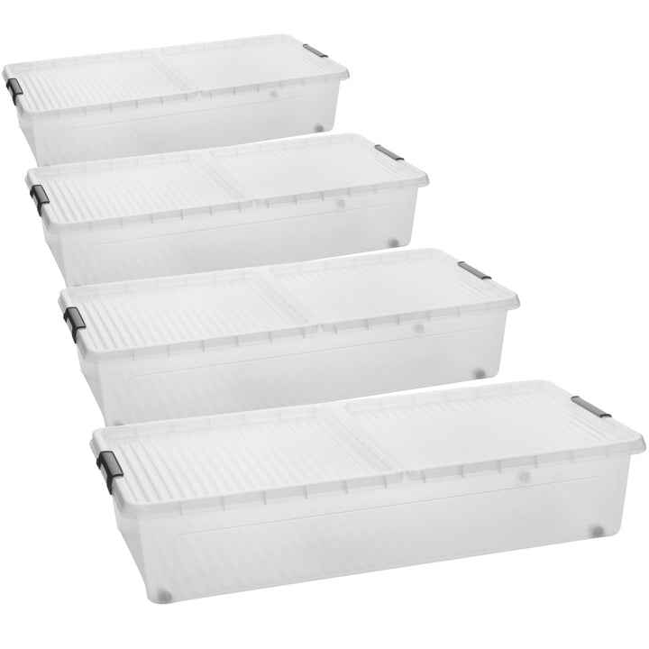 SUSTANIA Unterbettkommode 4er Set, Aufbewahrungsbox, 91x41x15 cm, transparent, Polypropylen, mit sta