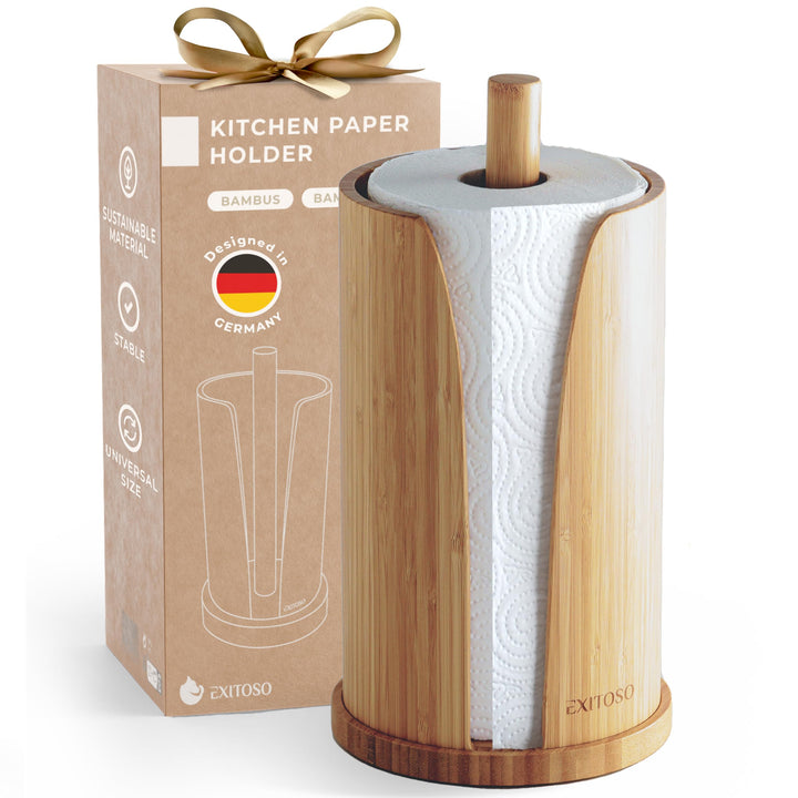 Exitoso Küchenrollenhalter aus Bambus | Küchenpapierhalter Holz für standard Küchenrollen, stehend |