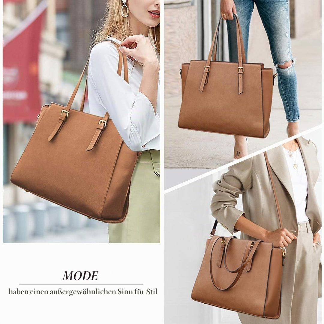 NEWHEY Handtasche Damen Shopper Damen Grosse Schwarz Gross Laptop Tasche 15.6 Zoll Elegant Leder Umh