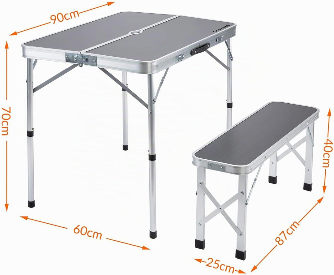 CASARIA® Klapptisch Wetterfest Höhenverstellbar Campingtisch mit Bänken Gartentisch Falttisch 120x60