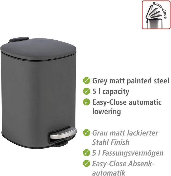 WENKO Kosmetik-Treteimer Mod. Alassio, Abfalleimer mit 5 Liter Volumen, hochwertiger Badezimmer-Müll