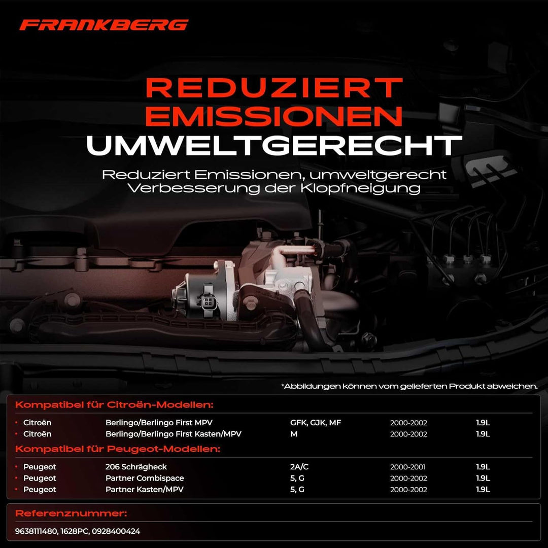 Frankberg AGR-Ventil Abgasrückführung Kompatibel mit GFK GJK MF M 206 2A/C Partner 5 G 1.9L 2000-200