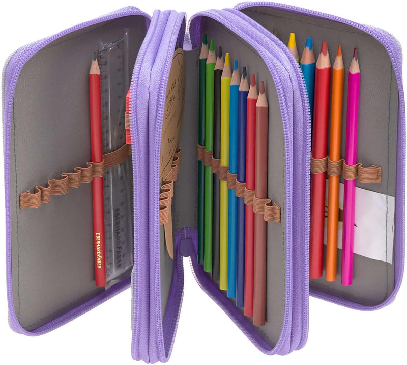 LÄSSIG Federmäppchen befüllt 20-teilig / School Triple Pencil Case Unique Violet/Lavender