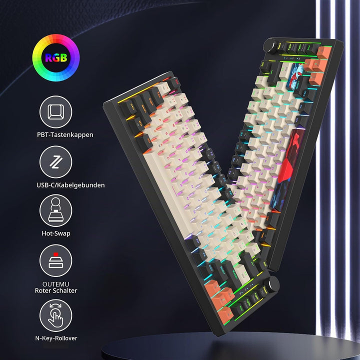 SOLIDEE Verkabelte 75% Mechanische Gaming-Tastatur,hot-swap-fähige Mechanische Tastatur mit Gasket S