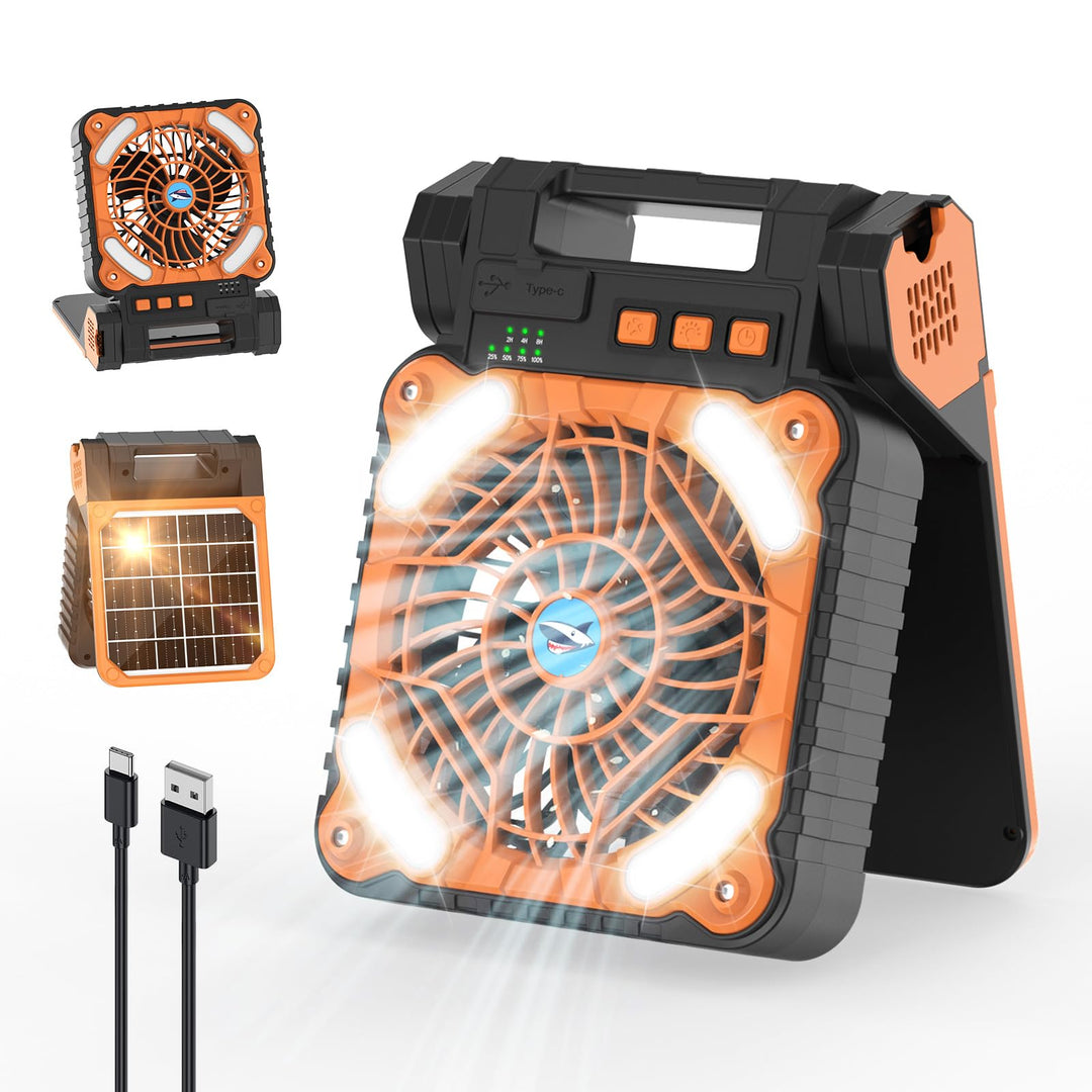 Smiling Shark Camping Ventilator LED, 6000mAh USB Aufladbar Tragbar Zelt Ventilator light 4 Speeds &