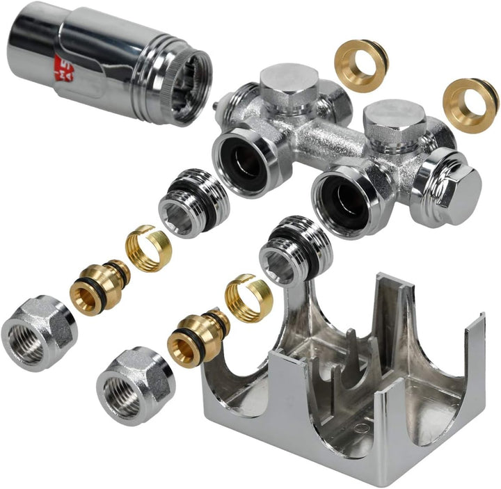 ECD Germany Badheizkörper Mittelanschluss 300 x 1400 mm Chrom gerade mit Thermostat und Anschlussgar