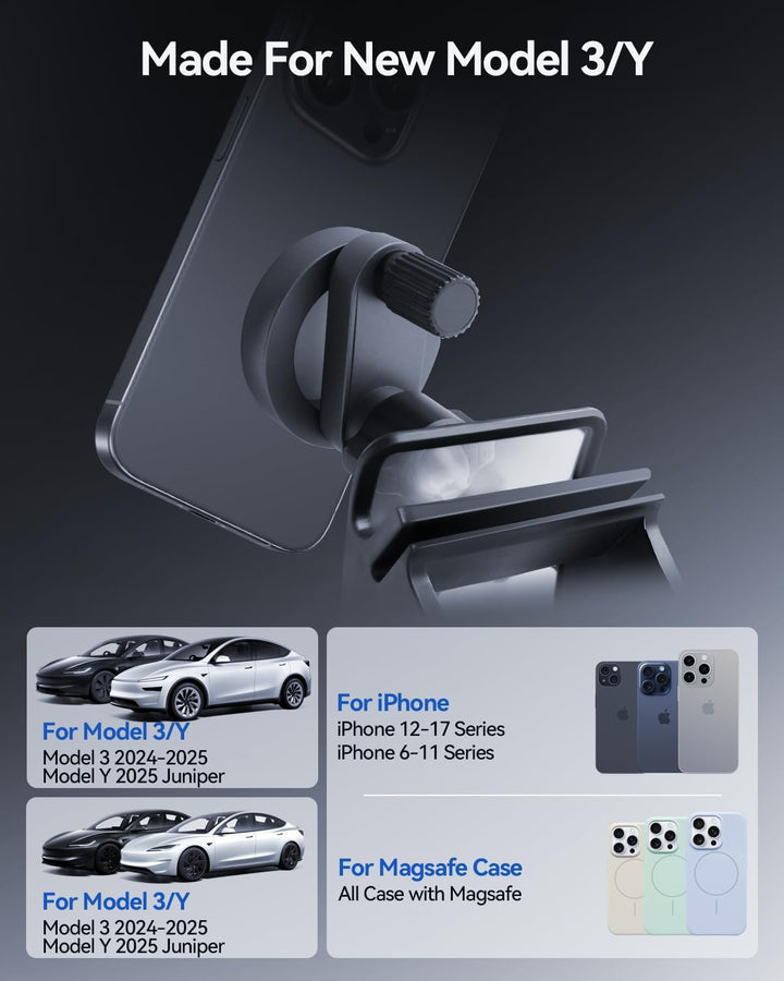 Handyhalterung für Tesla Model Y 2025-2026 Juniper und Model 3 2024-2026 Magnet Handyhalter Auto Mag