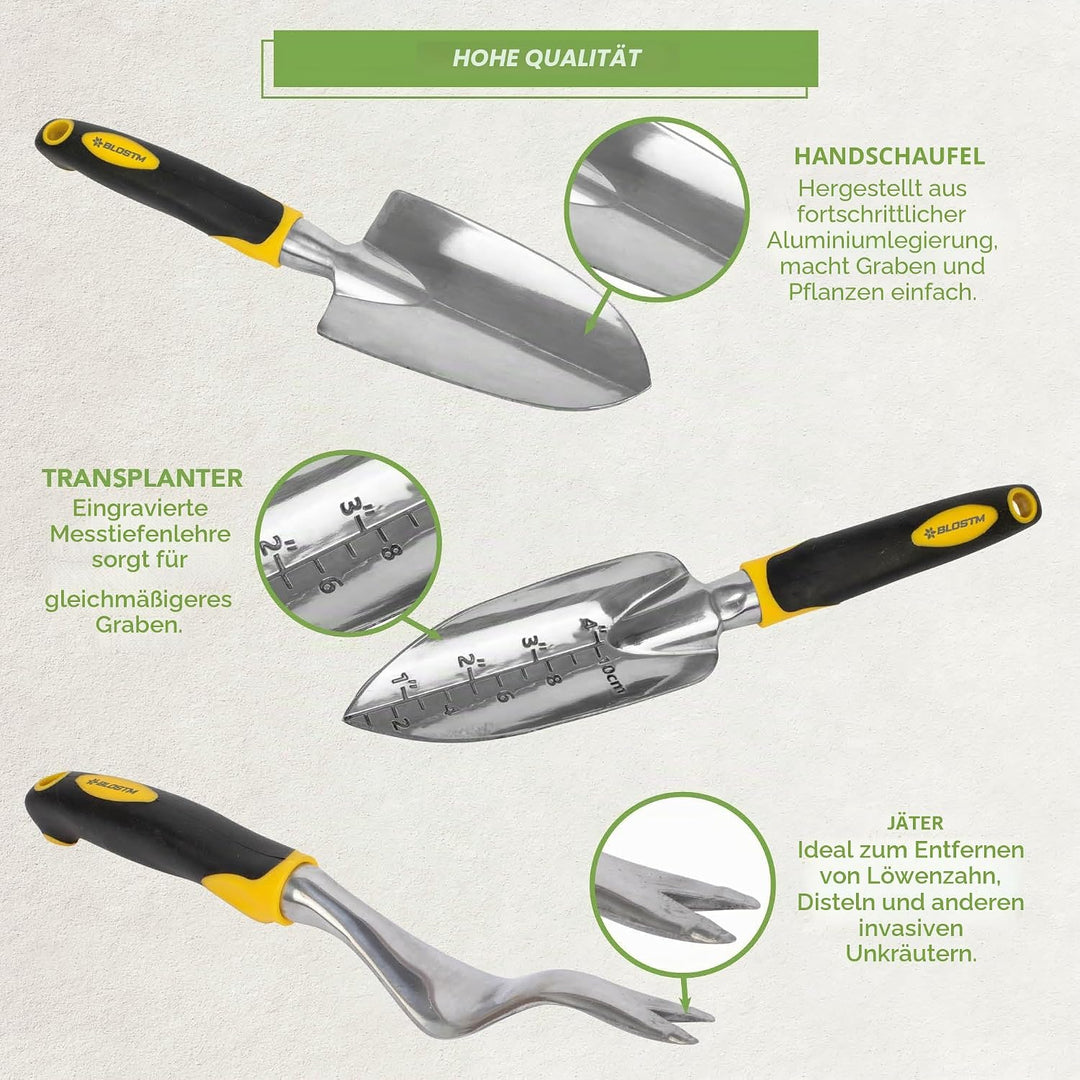 BLOSTM Gartengeräte Set 5-Teilig - Robuste Gartenwerkzeug Set mit Ergonomischen Griffen - Handschauf