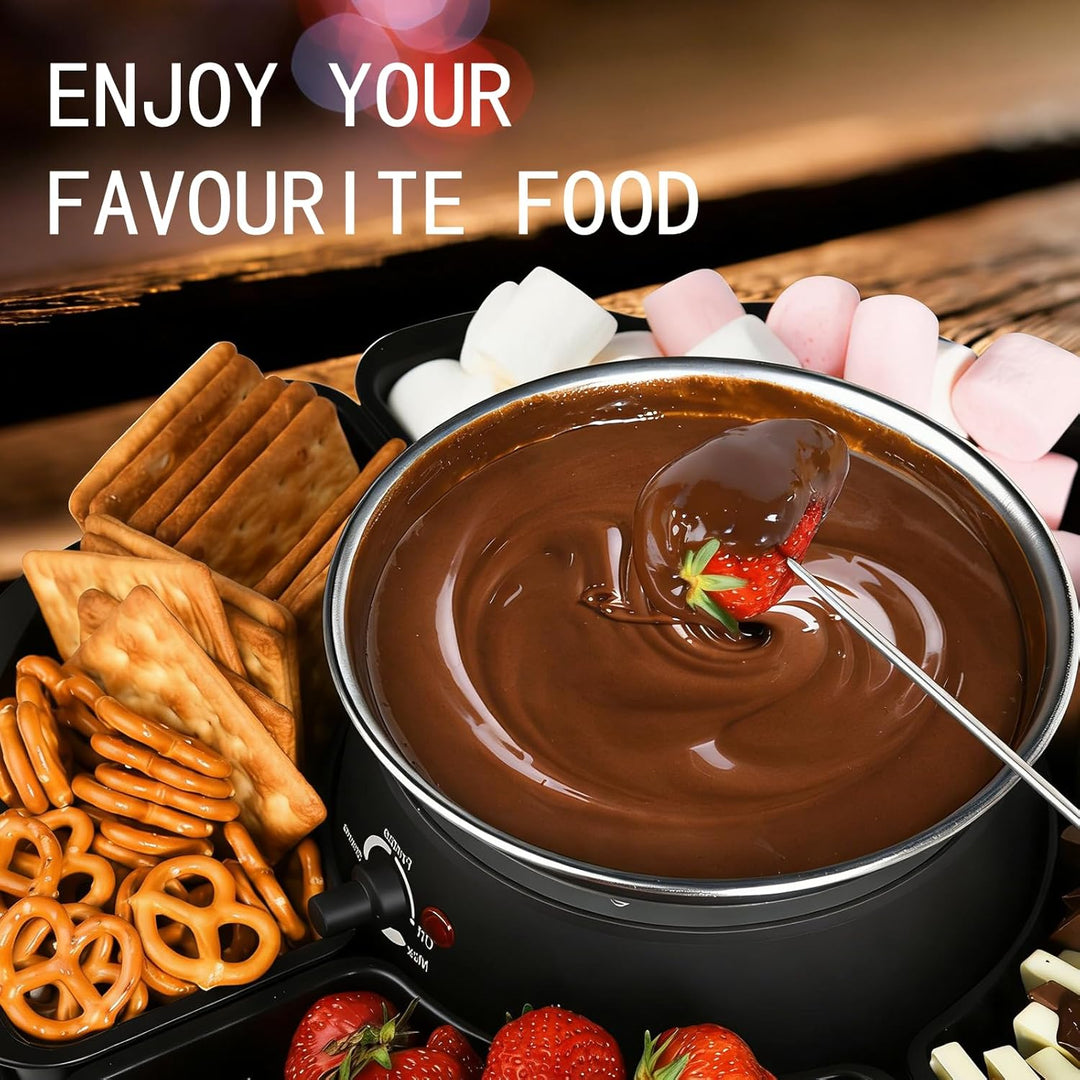 Schokoladenfondue, 2-in-1 Schokofondue Elektrisch & S’mores-Maker, Tischgerät für Innen mit 4 Röster