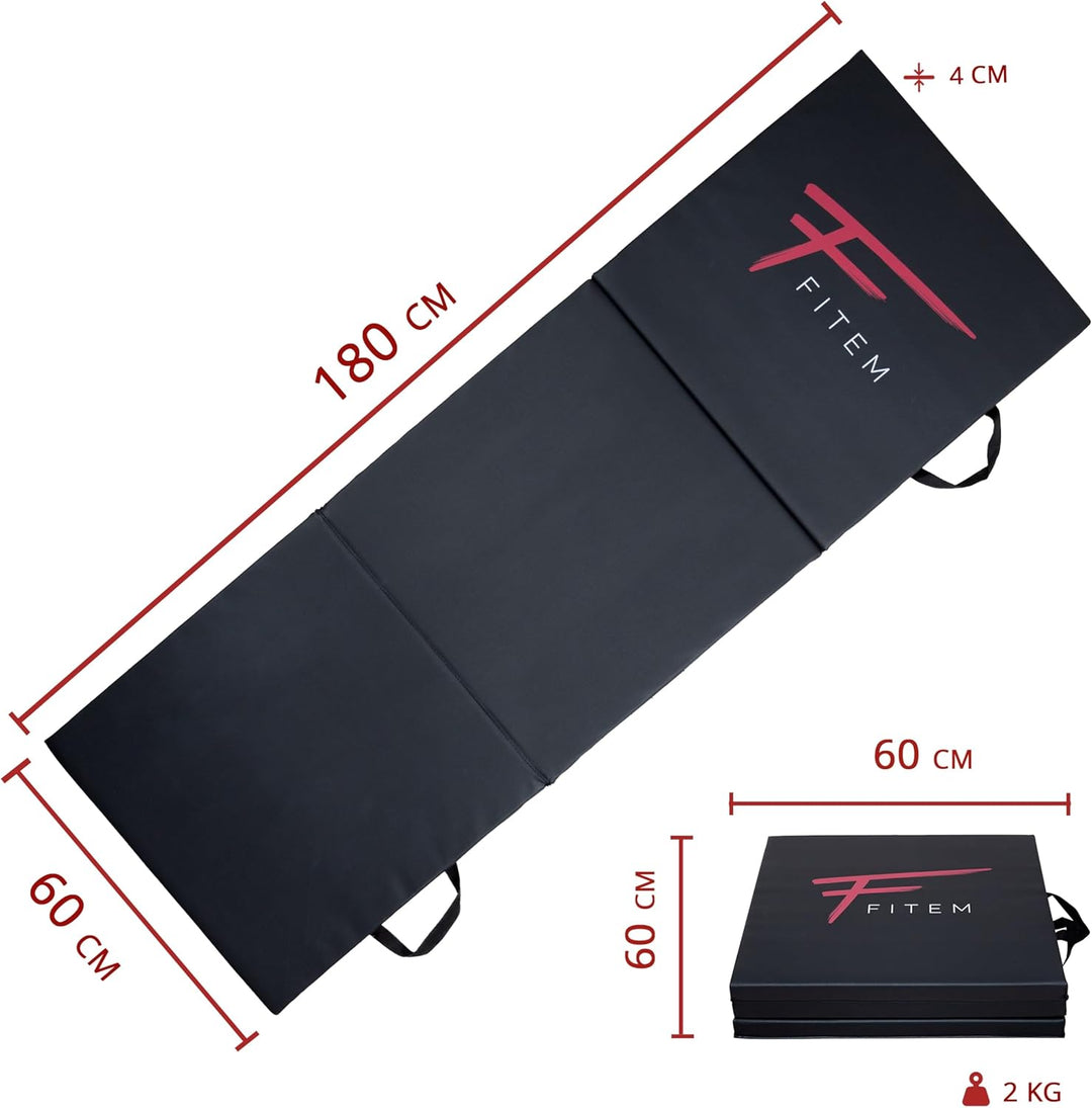 Fitem Fitnessmatten, faltbar, dick, Masse 240 x 120 x 4 cm oder 180 x 60 x 4 cm, mit Transportgriffe