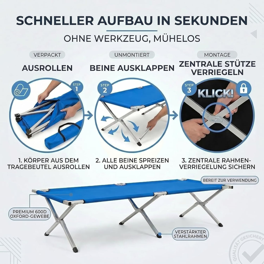 GOODS+GADGETS Faltbares Army Feldbett aus Aluminium - klappbares Campingbett & Gästebett