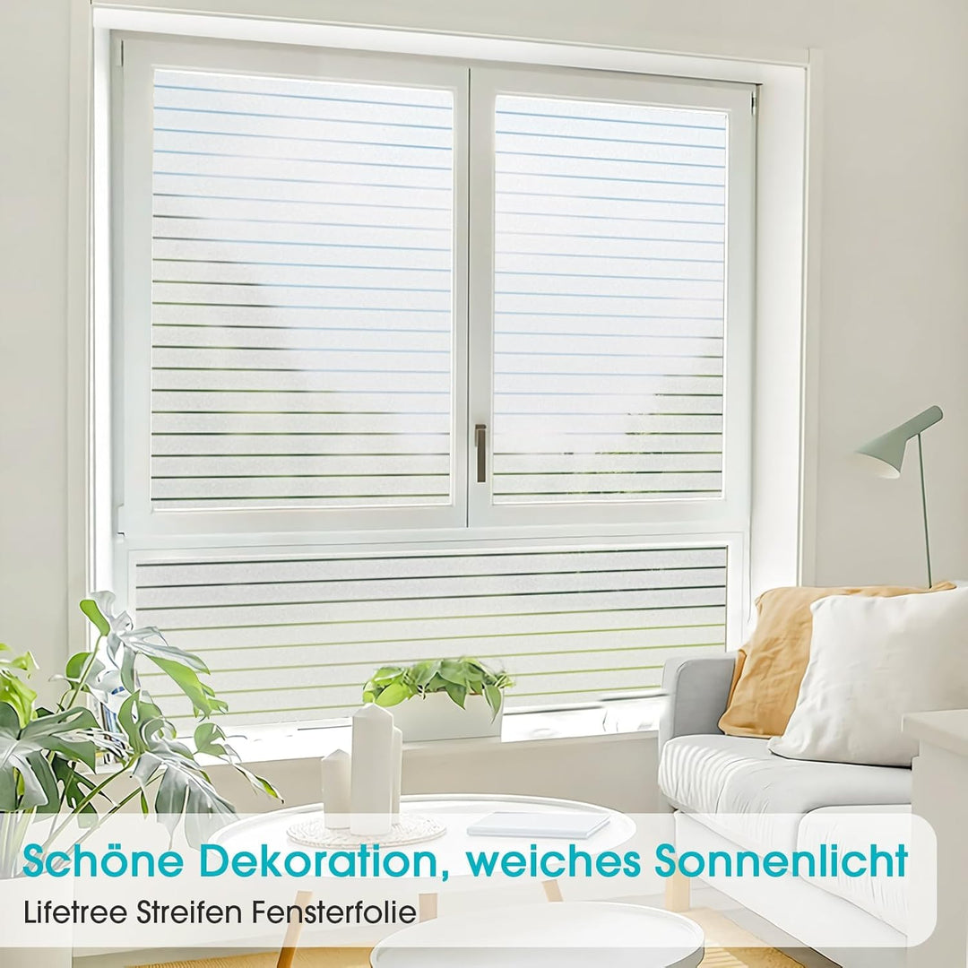 Lifetree Fensterfolie Streifen Sichtschutzfolie Selbstklebend Fensterfolie mit statischer Haftung An