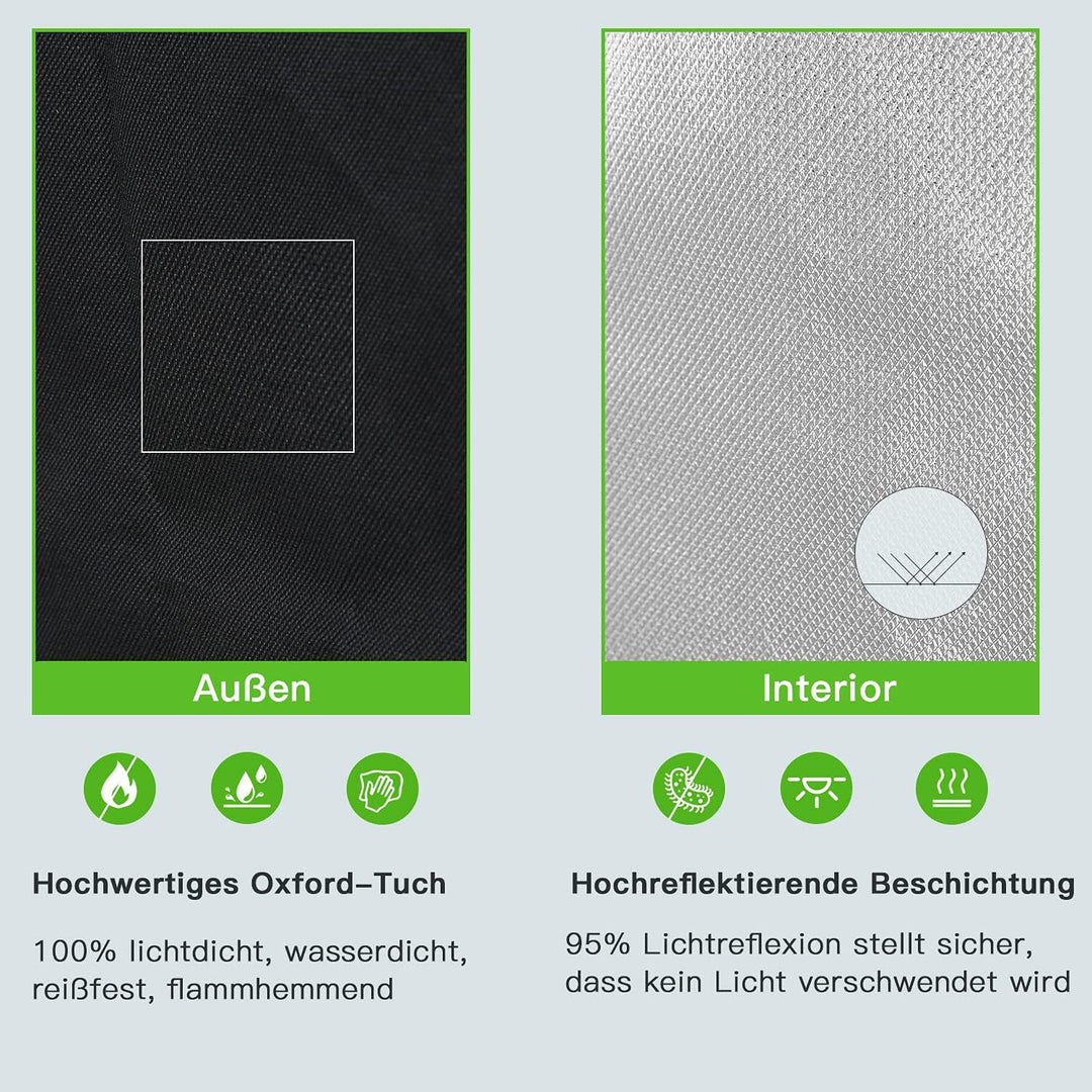 EINFEBEN Growzelt Schwarz Grün, Grow Tent 60x60x180cm, Lichtdicht und Wasserdicht Growschrank, Indoo