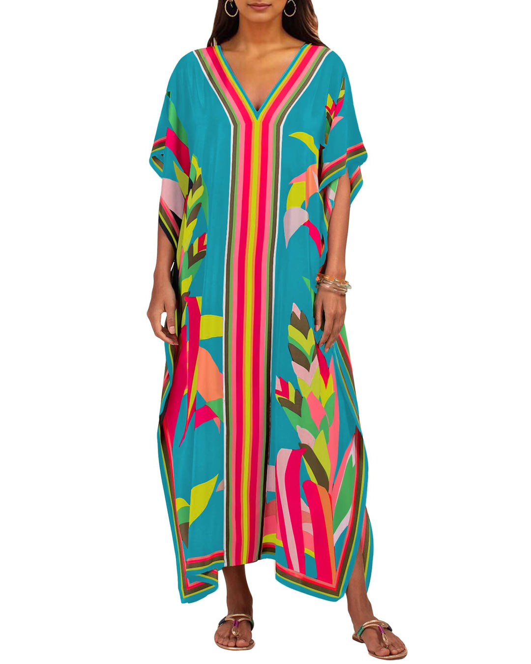 Bsubseach Damen Casual Beach Kaftan Kleid Kurzarm Loungewear Caftan Strandkleid C-sky blau, C-sky bl