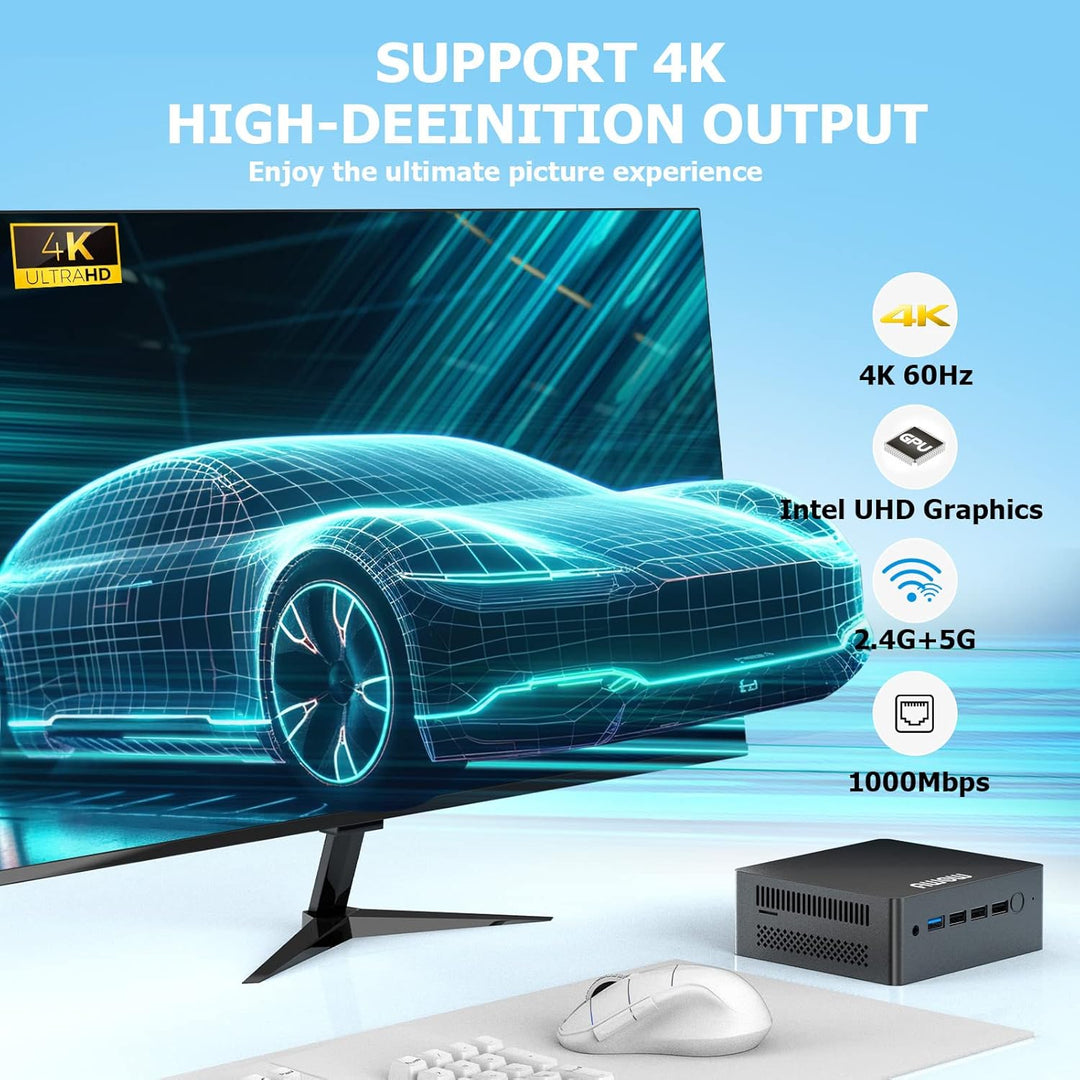 AWOW Mini PC Wi-11 Pro Gen12 N100 Quad Core 3.40GHz, 8GB DDR5 4800MHz 512GB M.2 SSD Mini Desktop Com
