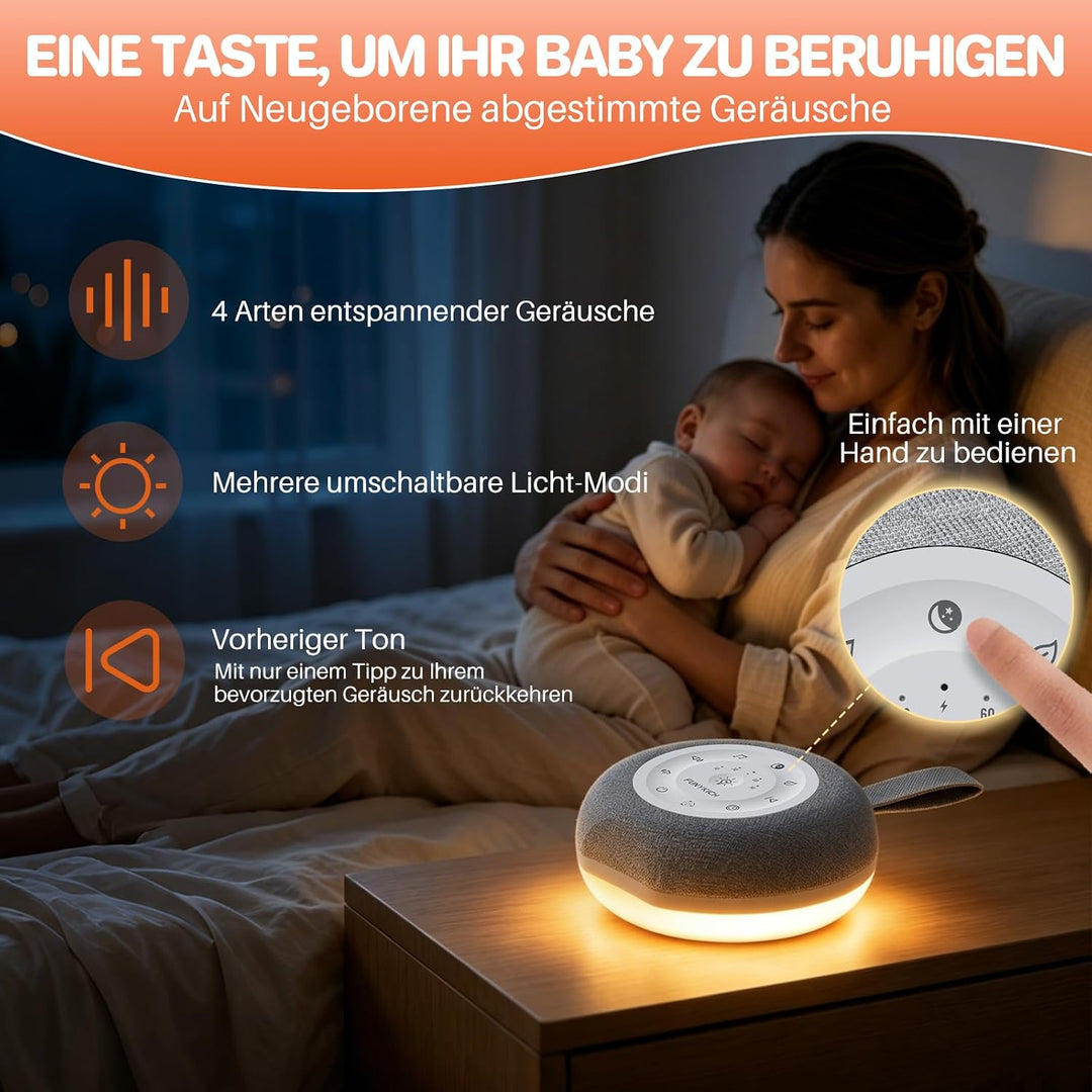 FUNYKICH White Noise Machine Baby, Weisses Rauschen Gerät mit Wireless Lautsprecher, 30 Klänge, 7 Bu