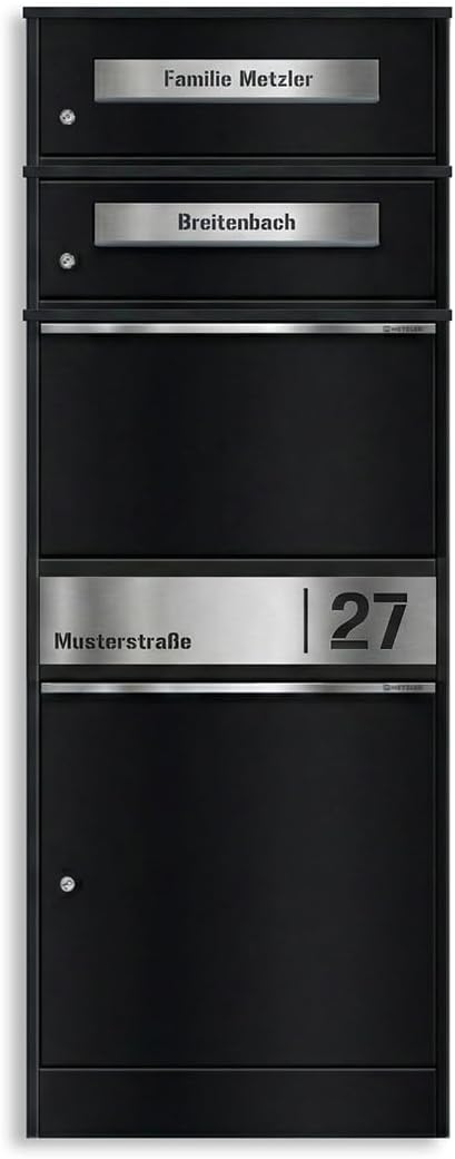 Metzler Paketbox mit 2 Briefkästen – Doppel-Briefkasten mit Paketfach & Namensgravur, personalisiert