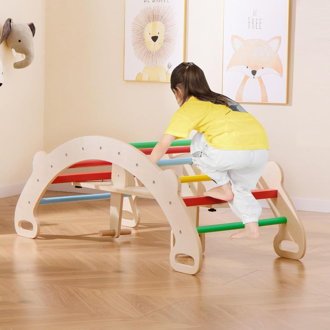 COSTWAY Kletterbogen, mit abnehmbarem Sitz, 4 in 1 Klettergerüst Indoor zum Wippen, Schaukeln, Klett