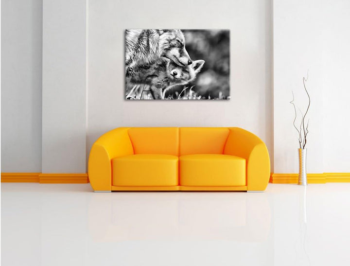 Pixxprint Kuschelnde Füchse als Leinwandbild/Grösse: 100x70 / Wandbild/Kunstdruck/fertig bespannt, 1