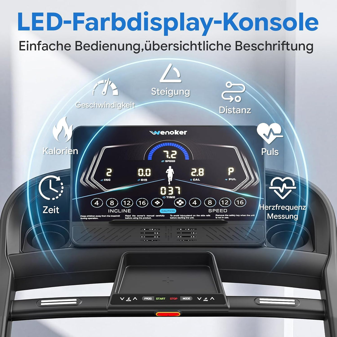 Wenoker Hochbelastbar Laufband klappbar Bürstenloser Motor 4,0-PS Blau, Blau