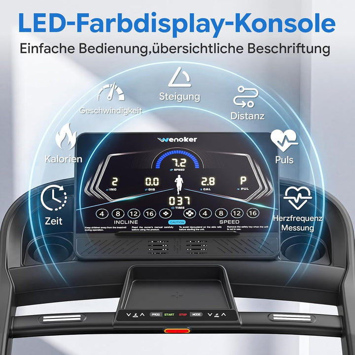 Wenoker Hochbelastbar Laufband klappbar Bürstenloser Motor 4,0-PS Blau, Blau