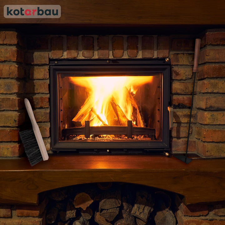 KOTARBAU® Kaminbesteck 5er Set mit Schürhaken Besen Schaufel Kaminbesen Besenstab mit Holzgriff Kami