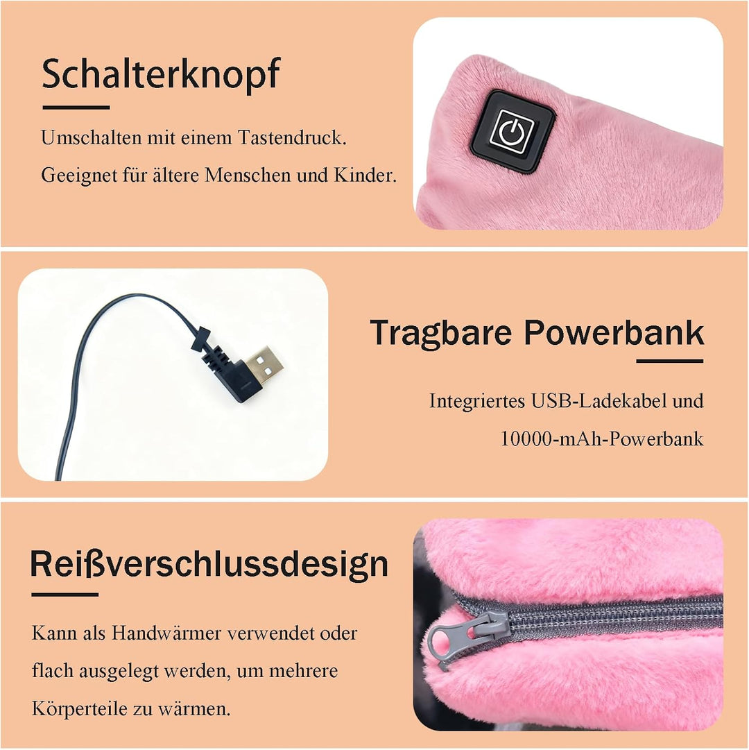 Handwärmer Elektrisch, Beheizbare Handschuhe mit 10000mAh Akku, Taschenwärmer wiederverwendbar 3 Hei