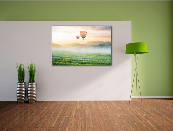 Pixxprint Heissluftballon Landschaft als Leinwandbild/Grösse: 100x70 / Wandbild/Kunstdruck/fertig be