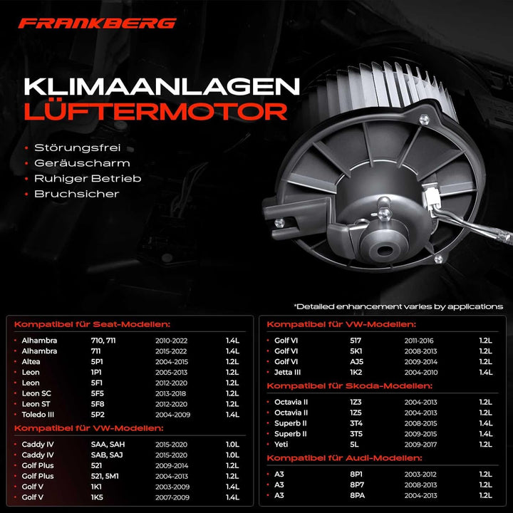 Frankberg Heizungsgebläse Gebläsemotor Kompatibel mit A3 2003-2013 A.l.h.a.m.b.r.a 2010-Heute Leon 2