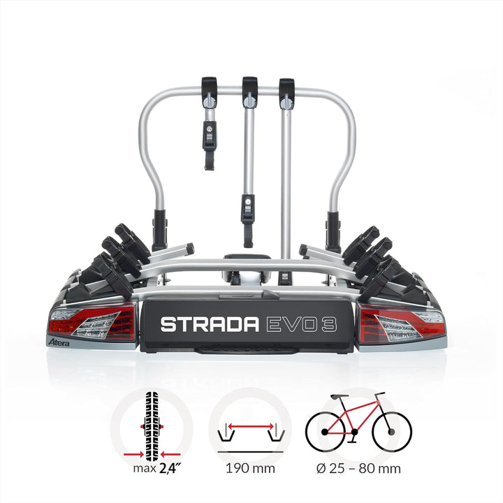 Atera 022701 PKW Fahrradträger Strada Evo 3, Auto-Kupplungsträger mit Rückleuchten - für 3 Fahrräder