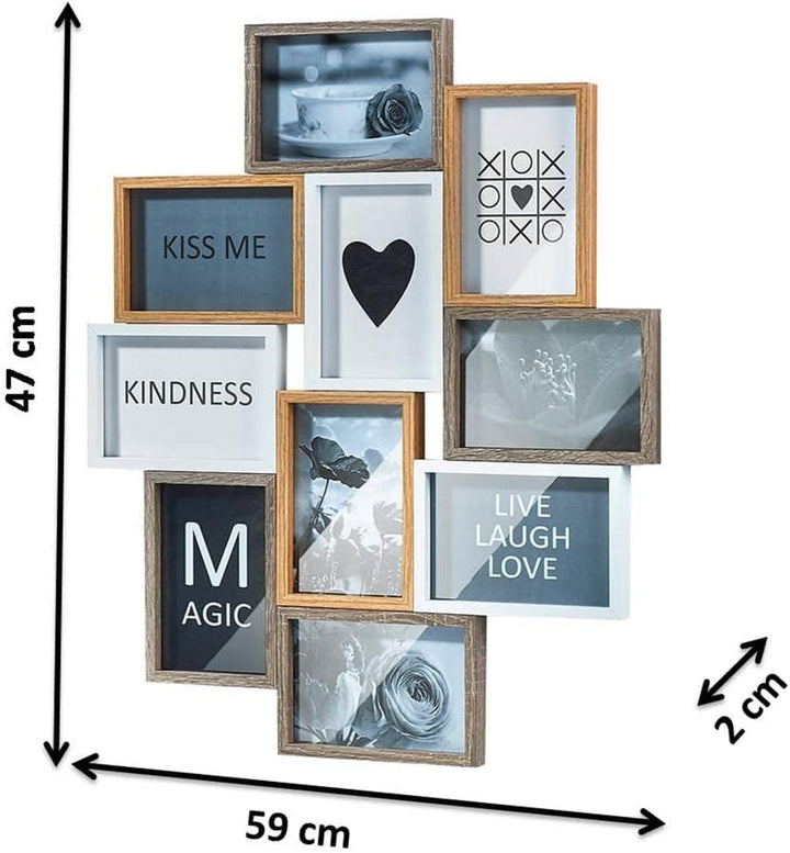 Kobolo Bilderrahmen-Collage - HEART- Holz - weiss natur - 10 Bilder - 59x47 cm