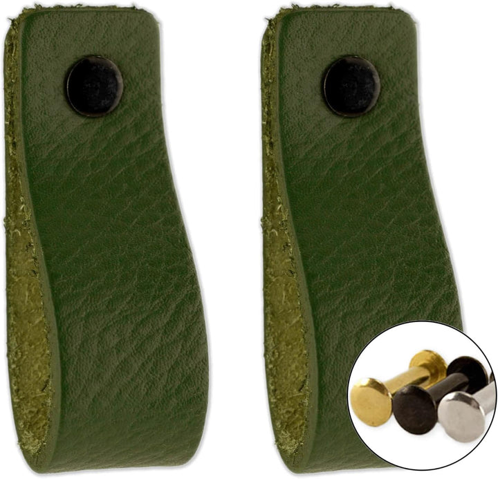 Brute Strength - Ledergriffe für Möbel - Olivgrün - 6 Stück - 16,5 x 2,5 cm - Schrankgriff, Türgriff