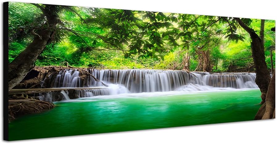 Paul Sinus Art Panoramabild auf Leinwand und Keilrahmen 150x50cm Thailand Wald Wasserfall Natur