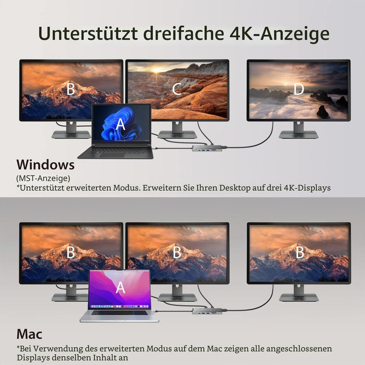 j5create USB C 4K Triple Display Hub - 4K HDMI x2, 4K DP, 2 USB-A und USB-C 10Gbps, PD 100W, Etherne