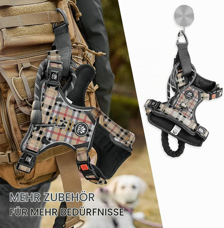 NESTROAD Hundegeschirr Grosse Hunde Leine Geschirrset Kariert Beige, Grösse L für Hunde Grosse mit H