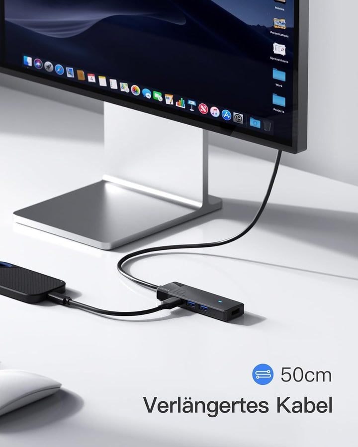 Inateck USB C Hub, USB 3.2 Gen 2 USB C Hub mit 4 USB A Anschlüssen, 10Gbps, 50cm Kabel, Kompatibel m