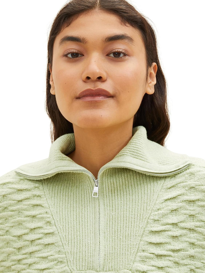 TOM TAILOR Denim Damen Basic Troyer Pullover S 32256 - Dusty Pear Green, S 32256 - Dusty Pear Green