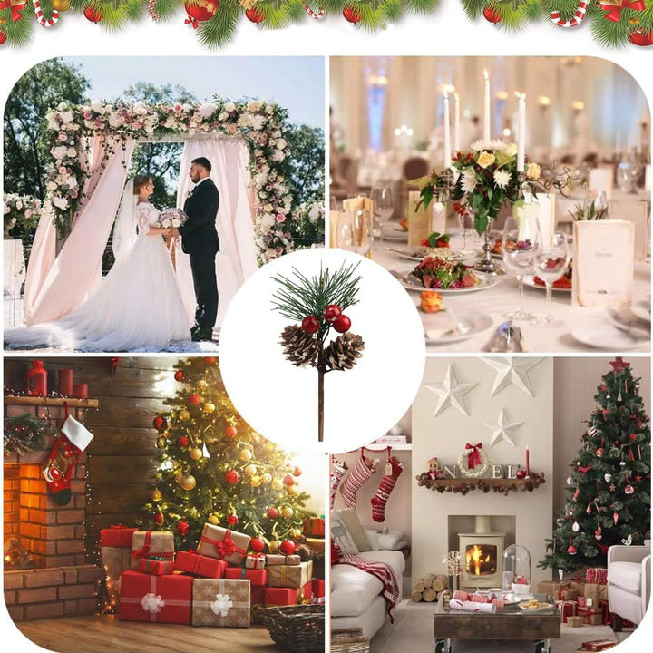 10 Stück Weihnachtsbeeren Tannenzweig, Rote Beeren Deko, Künstliche Tannenzweige mit Roten Beeren, B