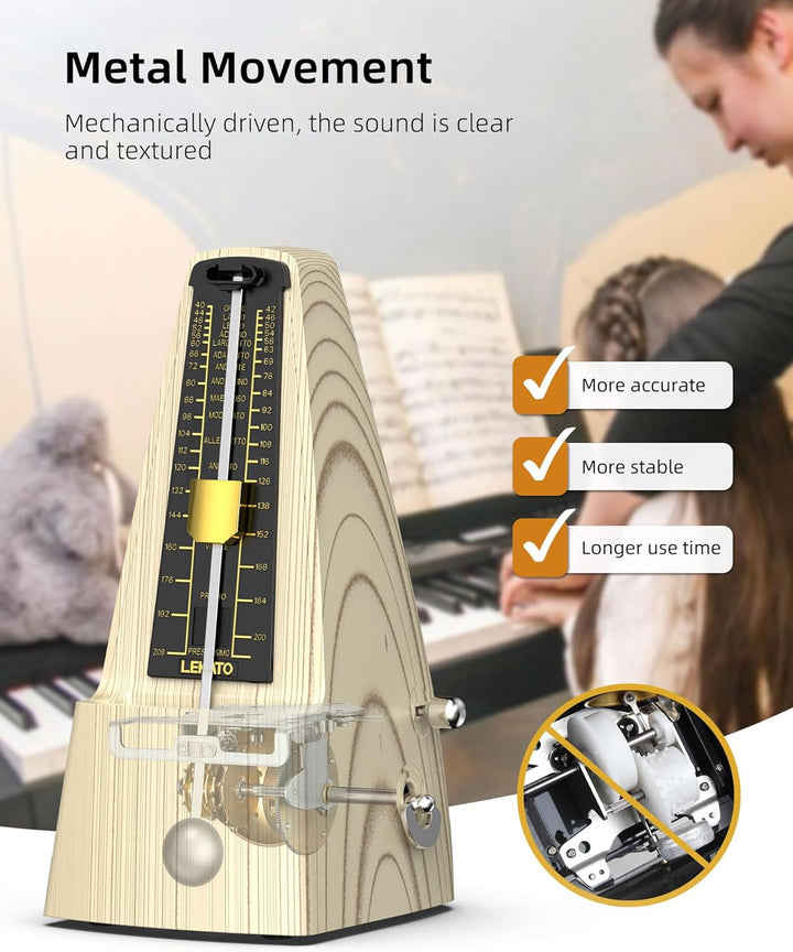 LEKATO Mechanisches Metronom mit metallenes Getriebe, Universales Metronom mit Glocke für Klavier Gi