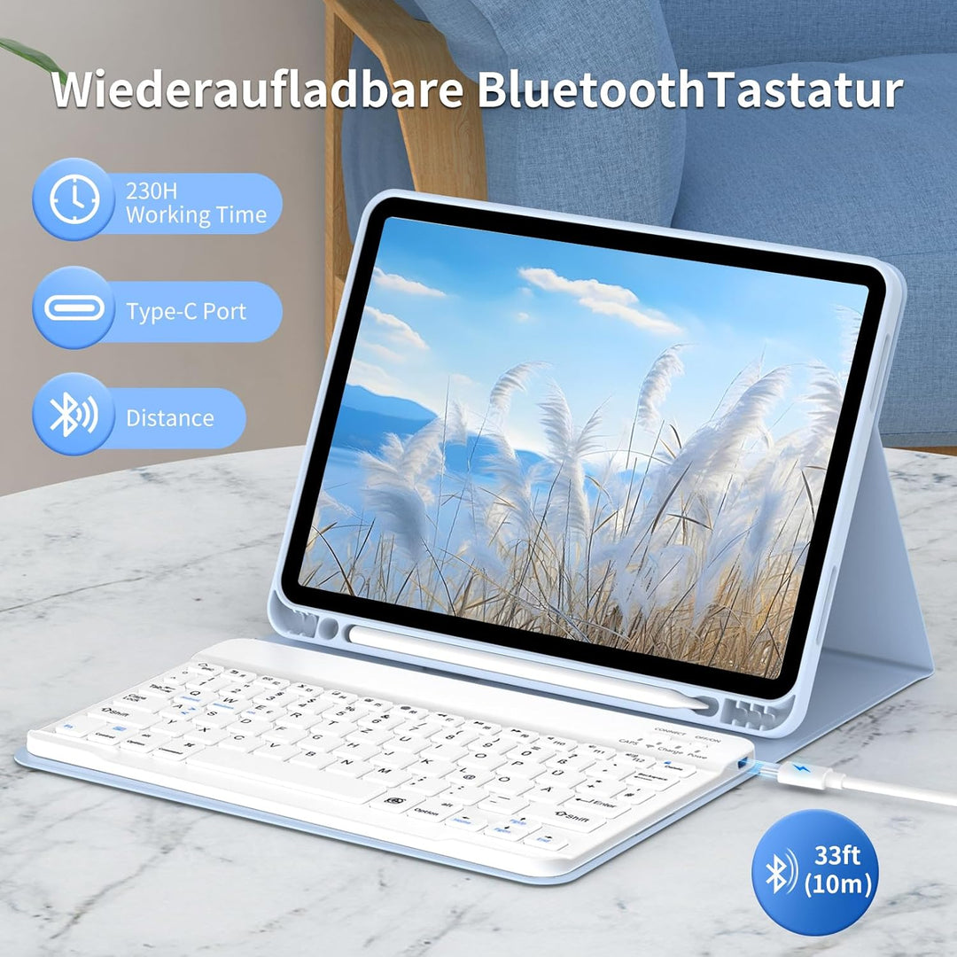 Tastatur Hülle für iPad (A16) 11 Zoll 2025 & iPad 10. Generation 10,9 Zoll 2022, Magnetische Abnehmb