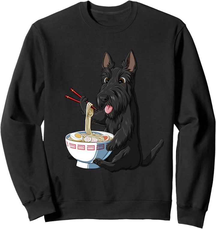 Lustiges japanischer Anime Hund Scottish Terrier isst Ramen Sweatshirt