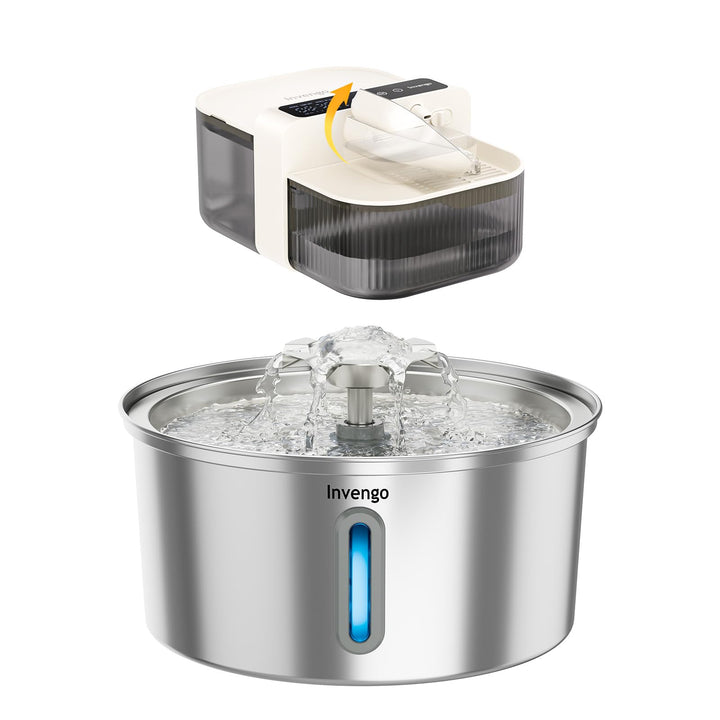 Katzenbrunnen Edelstahl, 3.2L Trinkbrunnen für Katze mit Blumenfontäne &amp; 3.5L Innovativer Trinkbrunn