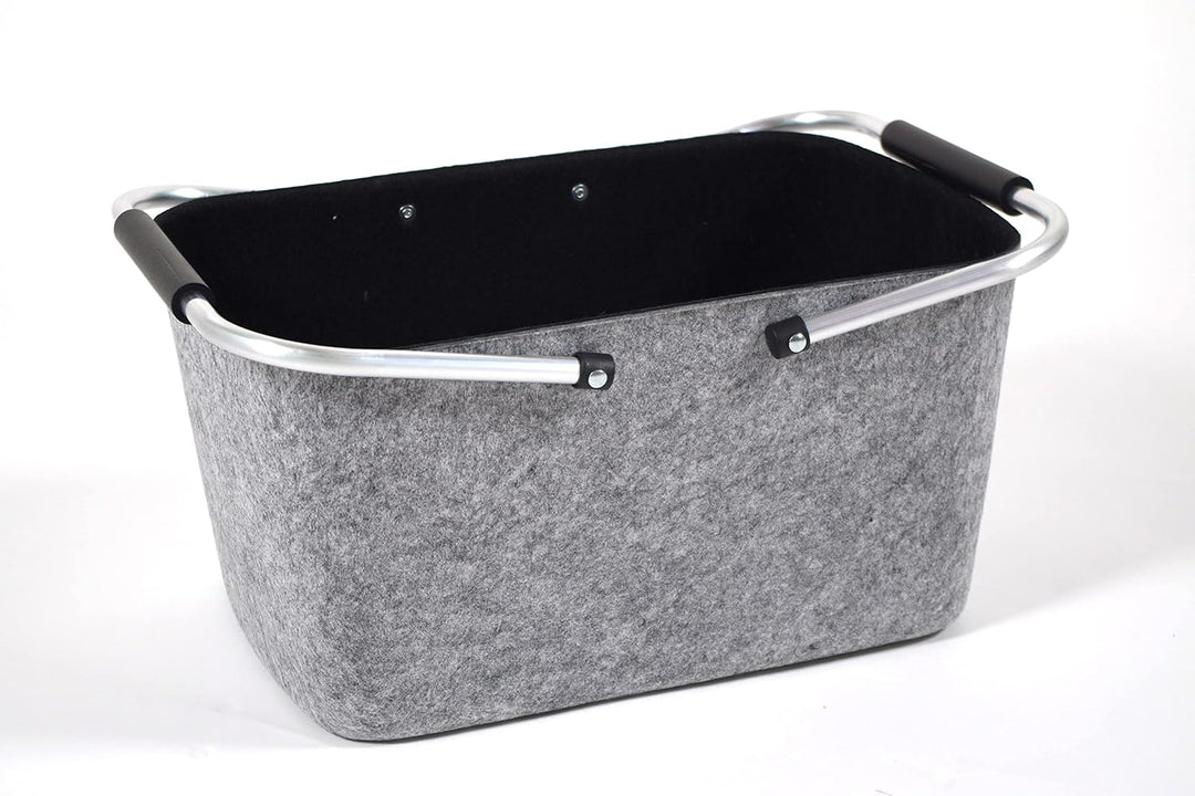 Kobolo Filzkorb Einkaufskorb Korb gross - Klappbügel - Filz - grau schwarz - 42x30x22 cm