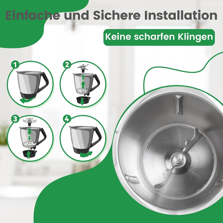 Messer für Thermomix TM7, Teigmesser TM6, Mixmesser Ersatz Zubehör passend für Thermomix TM6,TM5,TMF